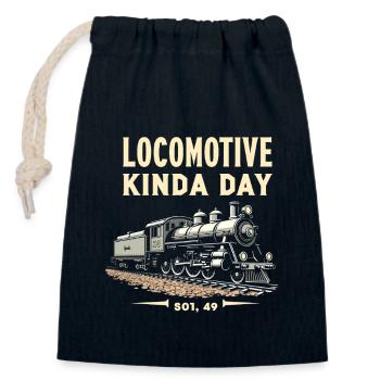 Trajet en train - aventure en locomotive - Sac cadeau en coton avec cordon (14 x 20 cm) - bleu marine - Devant