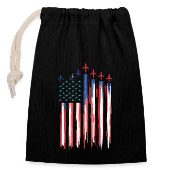 Drapeau patriotique des États-Unis avec motif d’avion - Sac cadeau en coton avec cordon (14 x 20 cm) - noir - Devant