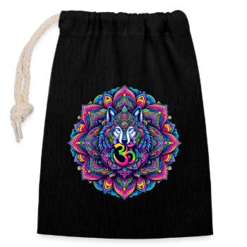 Goa Wolf - Psytrance et Goa Party - Sac cadeau en coton avec cordon (14 x 20 cm) - noir - Devant