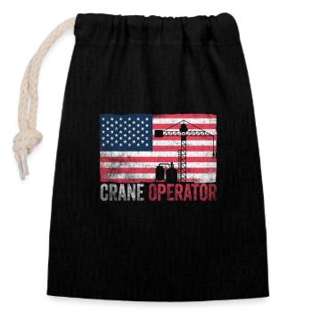American Flag Crane Operator Pride - Closable cotton gift bag (14x20cm) - black - Front