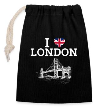 J’aime Londres Golden Gate Bridge Coeur Drapeau Jeu de mots - Sac cadeau en coton avec cordon (14 x 20 cm) - noir - Devant