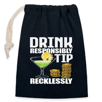 Barman Boire de manière responsable Pourboire imprudemment - Sac cadeau en coton avec cordon (14 x 20 cm) - bleu marine - Devant