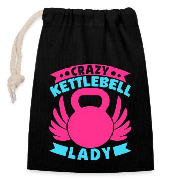 Fitness Fanatics Crazy Kettlebell Lady - Verschließbarer Geschenkbeutel aus Baumwolle (14x20cm) - Schwarz - Vorne