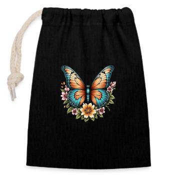 Butterfly Bloom Harmony - Closable cotton gift bag (14x20cm) - black - Front