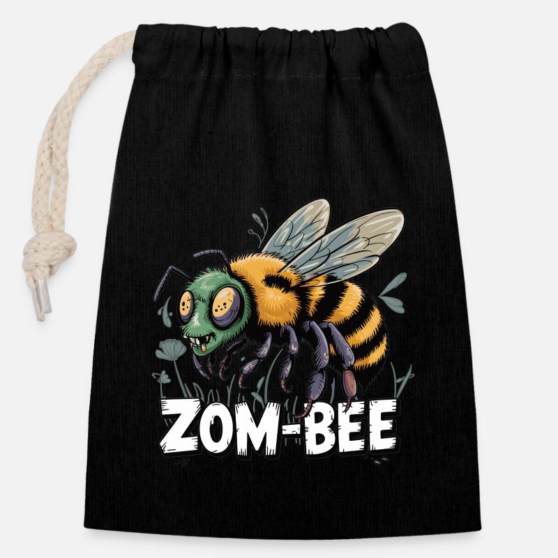 Zom-Bee – Lustiges Halloween Design - Verschließbarer Geschenkbeutel aus Baumwolle (14x20cm) - Schwarz