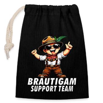 BRÄUTIGAM SUPPORT TEAM - Verschließbarer Geschenkbeutel aus Baumwolle (14x20cm) - Schwarz - Vorne