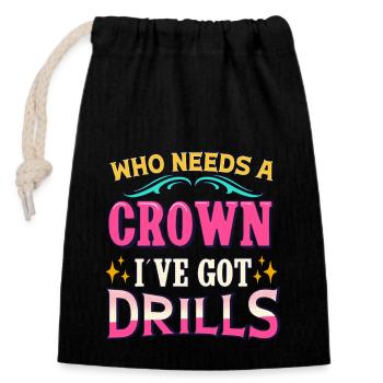 Diamond Painting Artist Crown I´ve Got Drills - Verschließbarer Geschenkbeutel aus Baumwolle (14x20cm) - Schwarz - Vorne