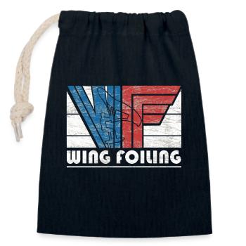 Vintage Wing Foiling Adventure Graphic - Closable cotton gift bag (14x20cm) - navy - Front