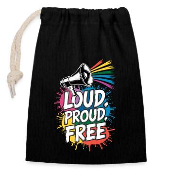 Fort, fier, gratuit Megafon Rainbow - Sac cadeau en coton avec cordon (14 x 20 cm) - noir - Devant