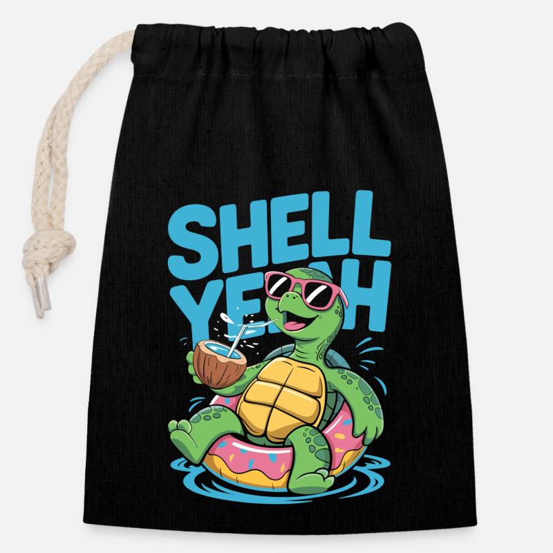 Shell yes – Chill Turtle - Closable cotton gift bag (14x20cm) - black