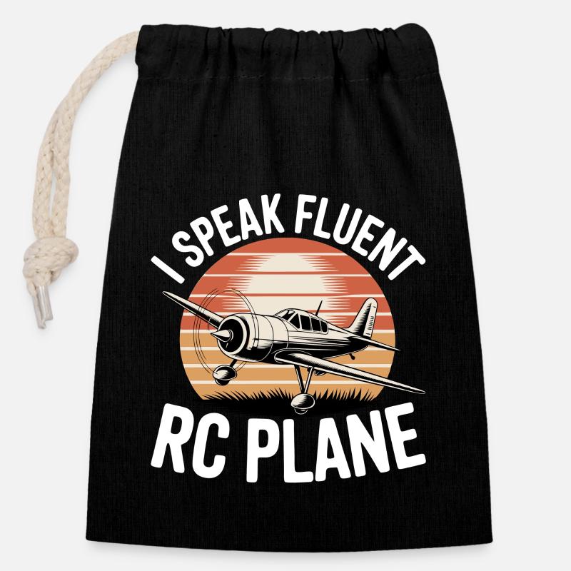Je parle couramment Rc Avion Pilote Aviation - Sac cadeau en coton avec cordon (14 x 20 cm) - noir