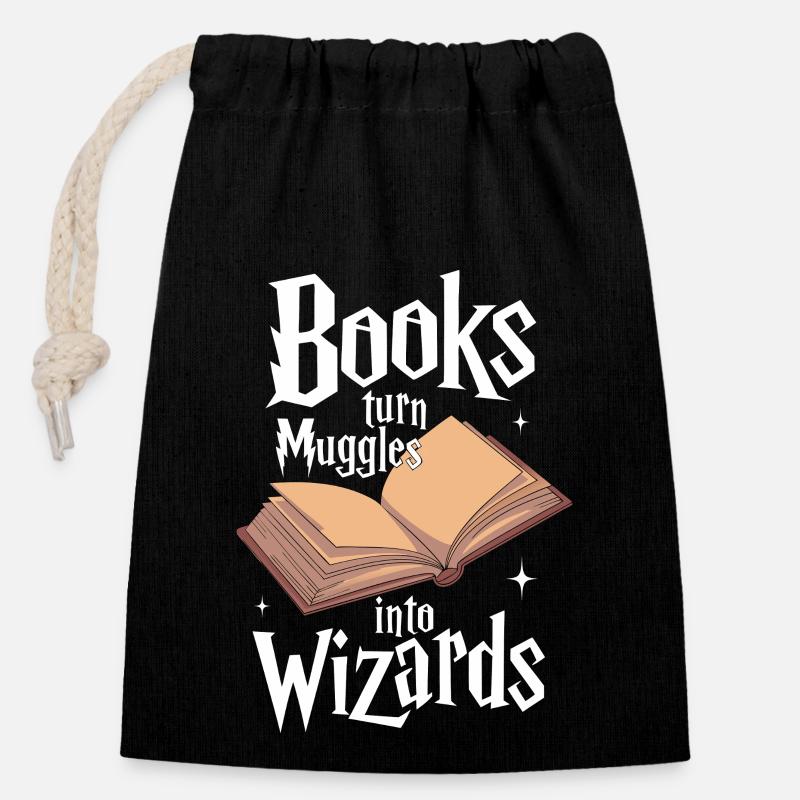 Les livres transforment les Moldus en sorciers Bibliothèque Reader - Sac cadeau en coton avec cordon (14 x 20 cm) - noir