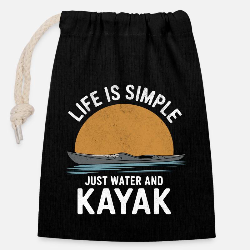 La vie est simple, juste de l’eau et du kayak - Sac cadeau en coton avec cordon (14 x 20 cm) - noir