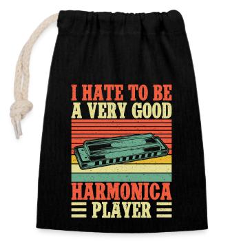 Funny Harmonica Player Hate To Be Very Good Player - Verschließbarer Geschenkbeutel aus Baumwolle (14x20cm) - Schwarz - Vorne