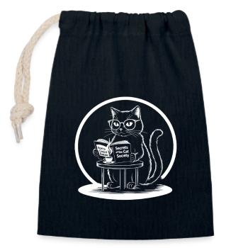 Intelligente Katze liest geheime Bücher - Verschließbarer Geschenkbeutel aus Baumwolle (14x20cm) - Navy - Vorne