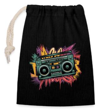 Retro Boombox Street Art Design - Verschließbarer Geschenkbeutel aus Baumwolle (14x20cm) - Schwarz - Vorne