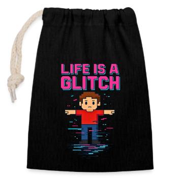 Life Is a Glitch – Das Leben ist ein Glitch - Closable cotton gift bag (14x20cm) - black - Front