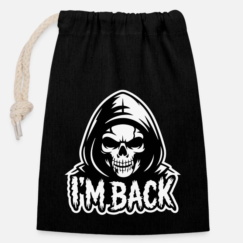 SKULL, JE SUIS DE RETOUR. - Sac cadeau en coton avec cordon (14 x 20 cm) - noir