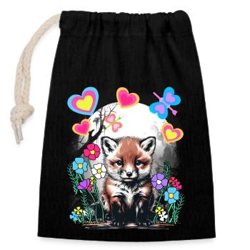 Cute Fox Foxes Spring Retro Child Kids Woodland - Closable cotton gift bag (14x20cm) - black - Front