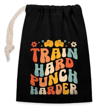 Entraînement Coup dur Boxeur Plus fort Force sportive - Sac cadeau en coton avec cordon (14 x 20 cm) - noir - Devant