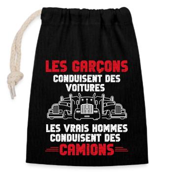 Vrai homme camionneur - Sac cadeau en coton avec cordon (14 x 20 cm) - noir - Devant