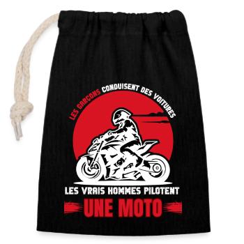Vrai homme motard - Sac cadeau en coton avec cordon (14 x 20 cm) - noir - Devant