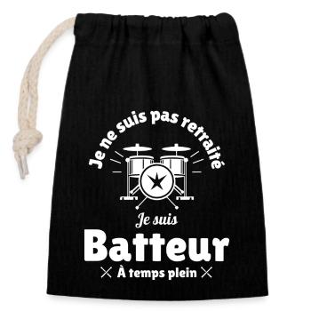 Retraité batteur passionné - Sac cadeau en coton avec cordon (14 x 20 cm) - noir - Devant