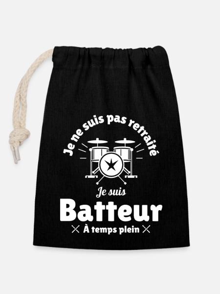 Retraité batteur passionné - Sac cadeau en coton avec cordon (14 x 20 cm) - noir