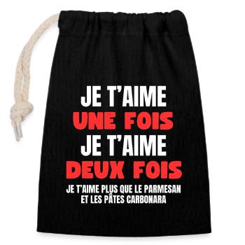 Je t’aime plus que les pâtes - Sac cadeau en coton avec cordon (14 x 20 cm) - noir - Devant