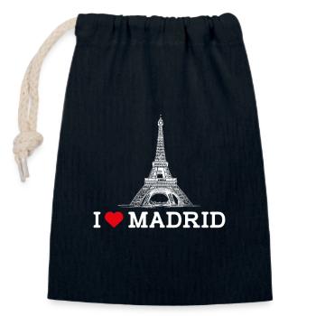 J’aime Madrid Tour Eiffel Cool Coeur Drapeau Jeu de mots - Sac cadeau en coton avec cordon (14 x 20 cm) - bleu marine - Devant
