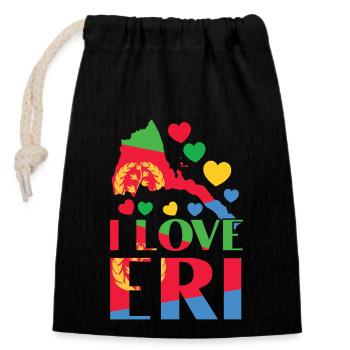 Eritrea Karte Herz I Love Eri Patriotic - Verschließbarer Geschenkbeutel aus Baumwolle (14x20cm) - Schwarz - Vorne