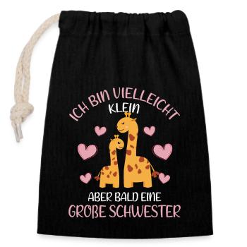 Maybe small but soon Big Sister Giraffe - Closable cotton gift bag (14x20cm) - black - Front