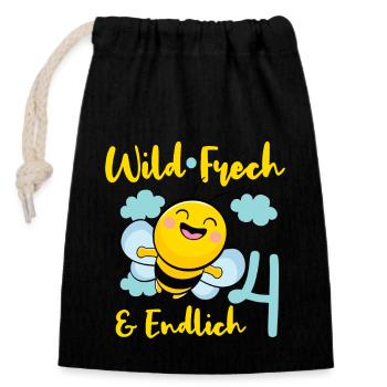 Bee Birthday Motif Finally 4 Years Girl - Closable cotton gift bag (14x20cm) - black - Front