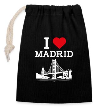 J’aime Madrid Heart Flag Espagne Golden Gate Bridge - Sac cadeau en coton avec cordon (14 x 20 cm) - noir - Devant