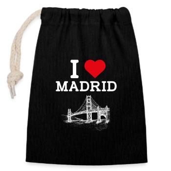 J’aime Madrid Golden Gate Bridge Espagne Lover Drapeau - Sac cadeau en coton avec cordon (14 x 20 cm) - noir - Devant