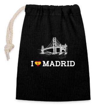 J’aime Madrid Espagne Drapeau du cœur Golden Gate Bridge - Sac cadeau en coton avec cordon (14 x 20 cm) - noir - Devant