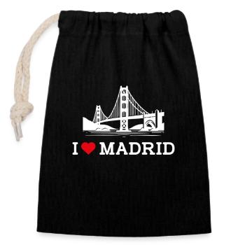 J’aime Madrid Coeur Drapeau Golden Gate Pont Espagne - Sac cadeau en coton avec cordon (14 x 20 cm) - noir - Devant
