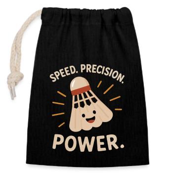 Speed Precision Power – Badminton - Verschließbarer Geschenkbeutel aus Baumwolle (14x20cm) - Schwarz - Vorne