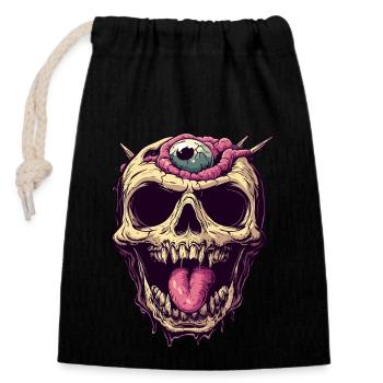 Disgusting Zombie Skull with Eye and Tongue - Closable cotton gift bag (14x20cm) - black - Front