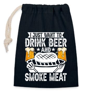 Simply drink beer and smoke meat - - Closable cotton gift bag (14x20cm) - navy - Front