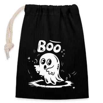 GESPENST BOO - Verschließbarer Geschenkbeutel aus Baumwolle (14x20cm) - Schwarz - Vorne