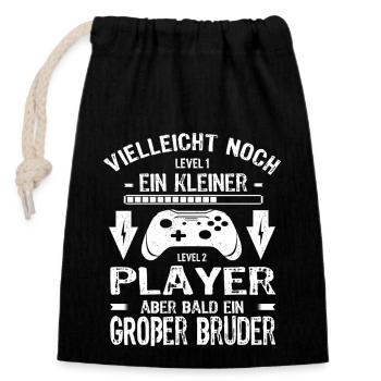 Bald ein Großer Bruder Level Laoding - Verschließbarer Geschenkbeutel aus Baumwolle (14x20cm) - Schwarz - Vorne