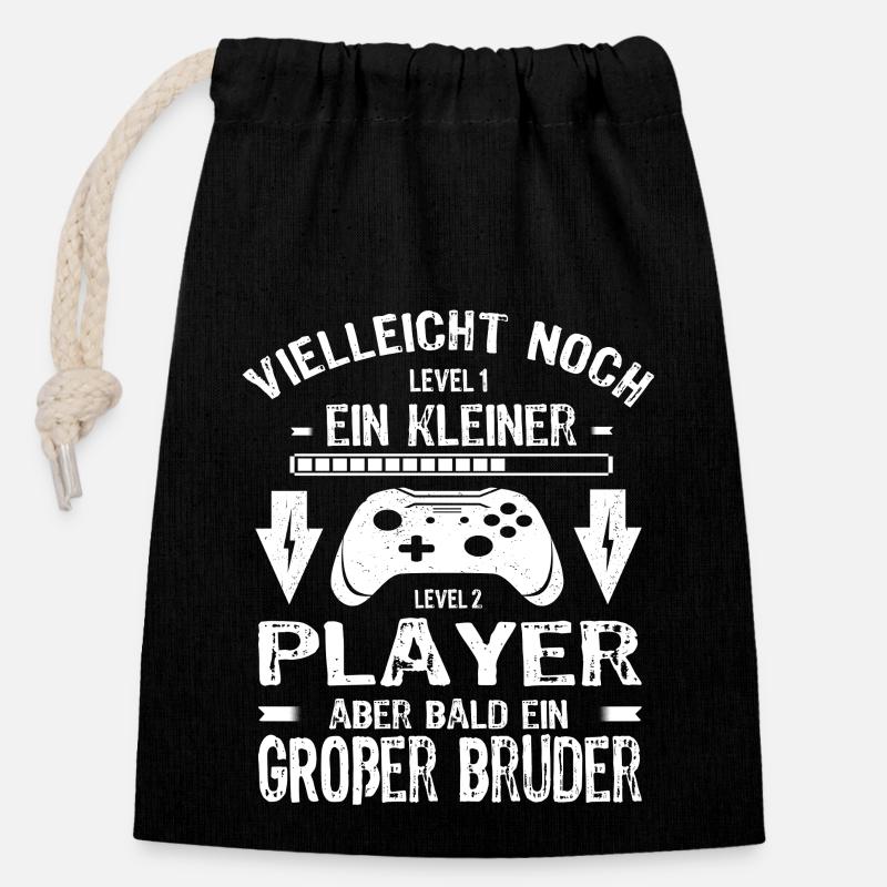 Bald ein Großer Bruder Level Laoding - Verschließbarer Geschenkbeutel aus Baumwolle (14x20cm) - Schwarz