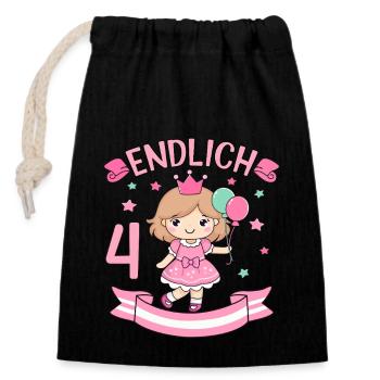 Prinzessin Geburtstagshirt Endlich 4 Jahre Mädchen - Verschließbarer Geschenkbeutel aus Baumwolle (14x20cm) - Schwarz - Vorne