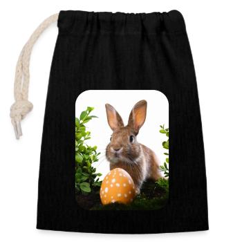 Osterhase - Verschließbarer Geschenkbeutel aus Baumwolle (14x20cm) - Schwarz - Vorne