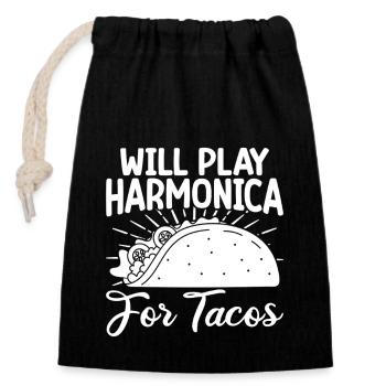 Harmonica Musican Will Play For Tacos Harmonica - Closable cotton gift bag (14x20cm) - black - Front