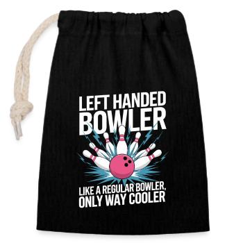 Linkshändiger Bowler Nur Viel Cooler - Verschließbarer Geschenkbeutel aus Baumwolle (14x20cm) - Schwarz - Vorne