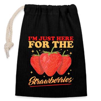 Erdbeeren Erdbeere Strawberry Geschenk - Verschließbarer Geschenkbeutel aus Baumwolle (14x20cm) - Schwarz - Vorne