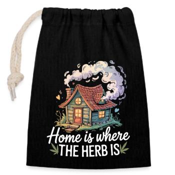Stoner house with saying - Closable cotton gift bag (14x20cm) - black - Front