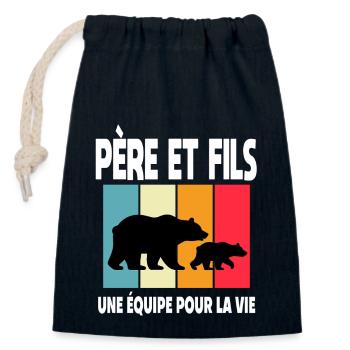père et fils ours papa ours vintage fête des pères - Sac cadeau en coton avec cordon (14 x 20 cm) - bleu marine - Devant